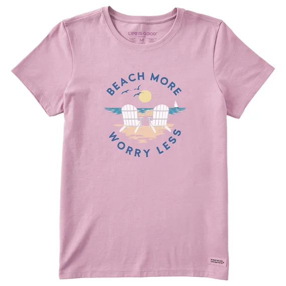 Life is Good. Women's Clean Adirondack Beach More Crusher Lite Tee, Violet Purple Mesh Blend Leather Blend Suede Blend