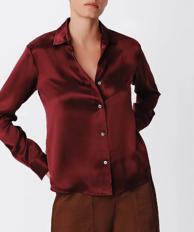 Silk Charmeuse Classic Shirt - Merlot Casual Formal Business