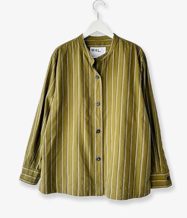 MHL./OFFSET STRIPE COTTON SHIRT WOMENS (OLIVE) Fashionable Trendy Casual