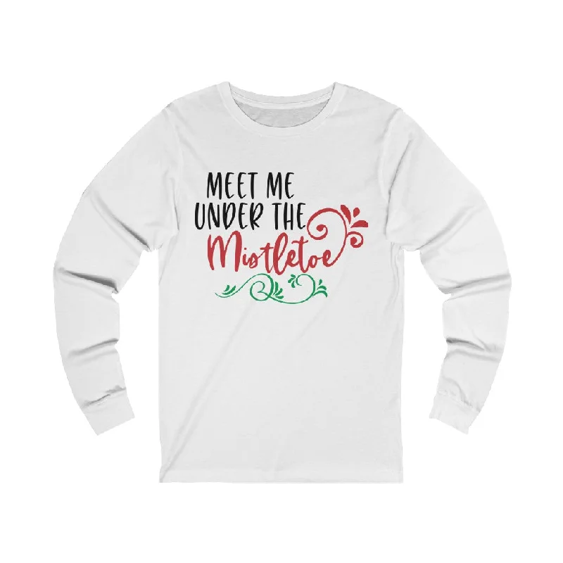 Mistletoe Unisex Jersey Long Sleeve Tee Collared Crew Neck Turtle Neck