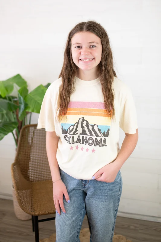 Oklahoma Mountains Graphic Tee-Ivory Embroidered Appliqued Beaded