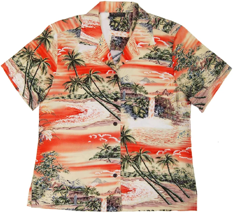 Paradise Island Surf Women's Hawaiian Aloha Rayon Shirt Cotton Fabric Linen Fabric Terry Fabric