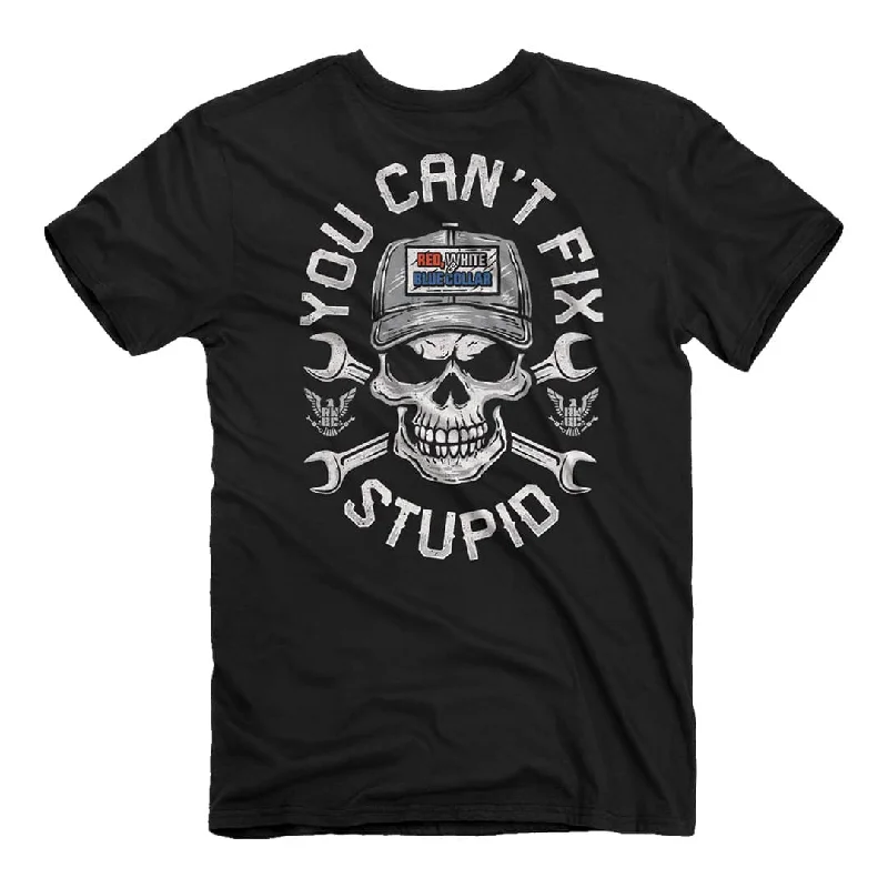 Red, White, and Blue Collar - Skull & Wrench T-Shirt Fitted T-Shirt Seamless Stretchy