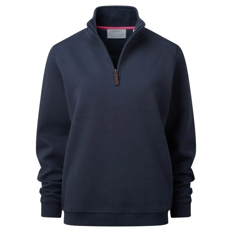 Schoffel Sennen Cove Ladies 1/4 Zip Sweatshirt - Navy Mesh Blend Leather Blend Suede Blend