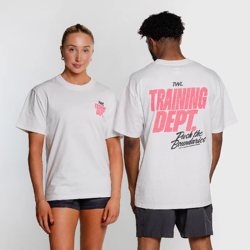 TWL - LIFESTYLE OVERSIZED T-SHIRT - TRAINING DEPARTMENT - FADED WHITE/NEON PINK Elasticated Padded Insulated