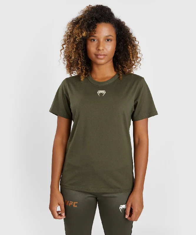 UFC Adrenaline by Venum Fight Week Women’s Short-sleeve Cotton T-shirt  - Khaki Hooded Caped Shawl Collar