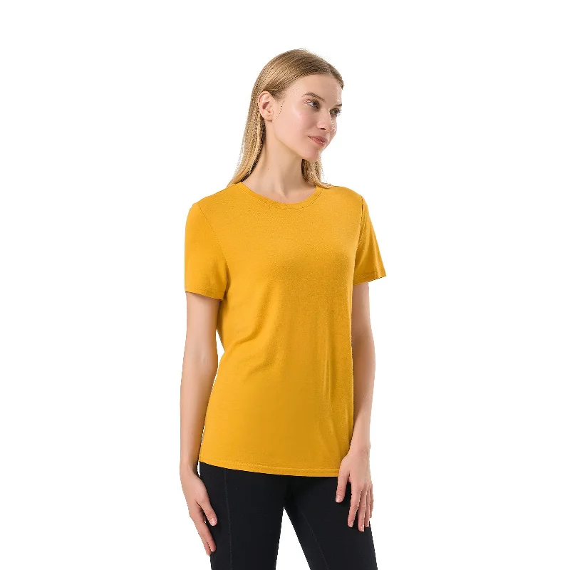 Women's Merino 200g Short Sleeve T-Shirt Gold Mesh Blend Leather Blend Suede Blend