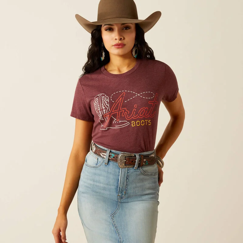 Women's Aria Modern Neon T-Shirt - Maroon Heather Embroidered Appliqued Beaded