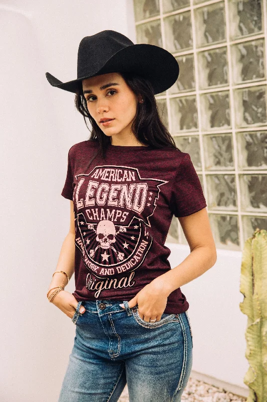 Women's Cotton American Legend Graphic Print Wine T-shirt Lace Blend Ribbed Blend Corduroy Blend