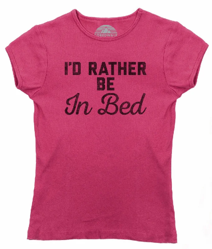 Women's I'd Rather Be in Bed T-Shirt Striped Floral Plaid