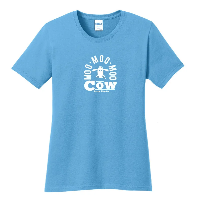 Women's Livin' Country Barnyard Cow T-shirt Mesh Blend Leather Blend Suede Blend