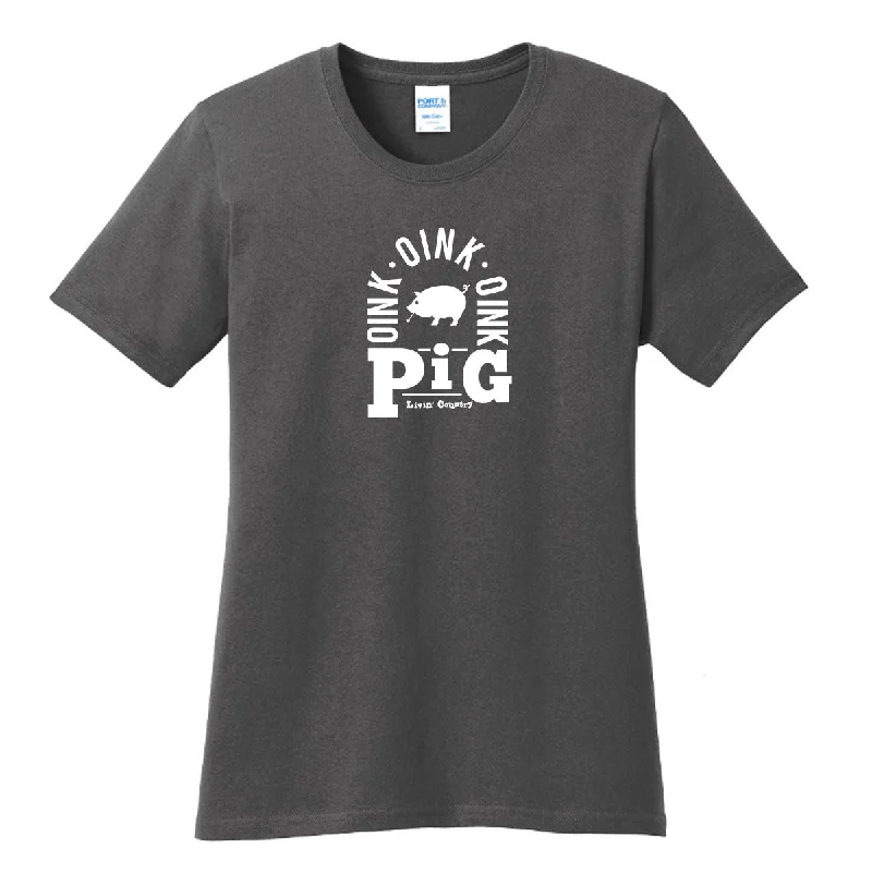 Women's Livin' Country Barnyard Pig T-shirt Real Fur Shearling Chenille