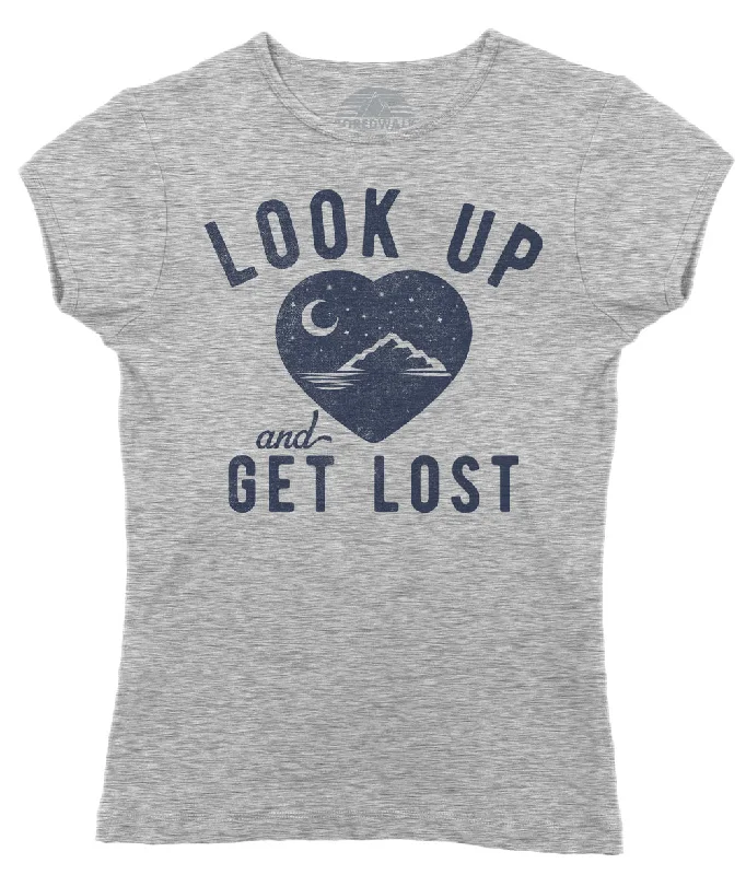 Women's Look Up and Get Lost T-Shirt - Astronomy Shirt Solid Color Striped Floral