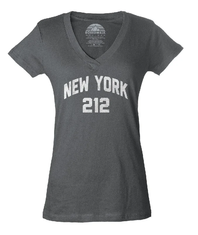 Women's New York City 212 Area Code Vneck T-Shirt Handmade Hand-knitted Hand-woven