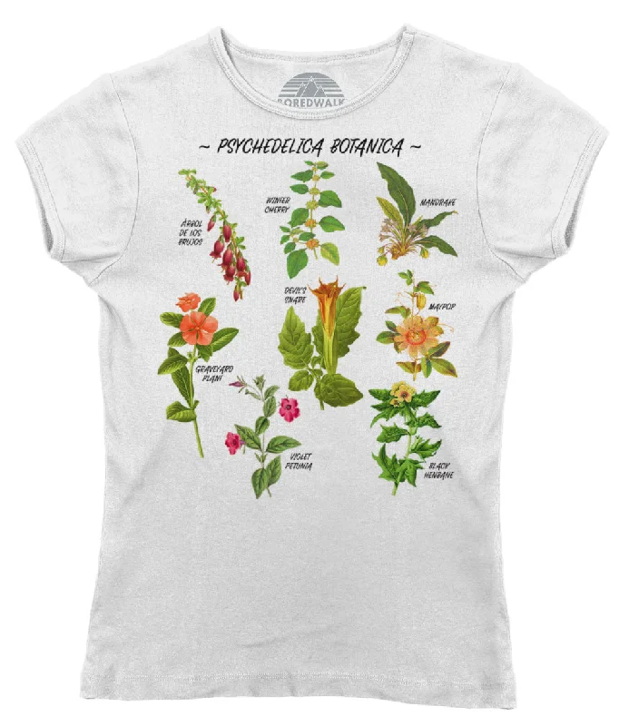 Women's Psychedelica Botanica T-Shirt Notch Collar Peter Pan Collar Cowl Neck