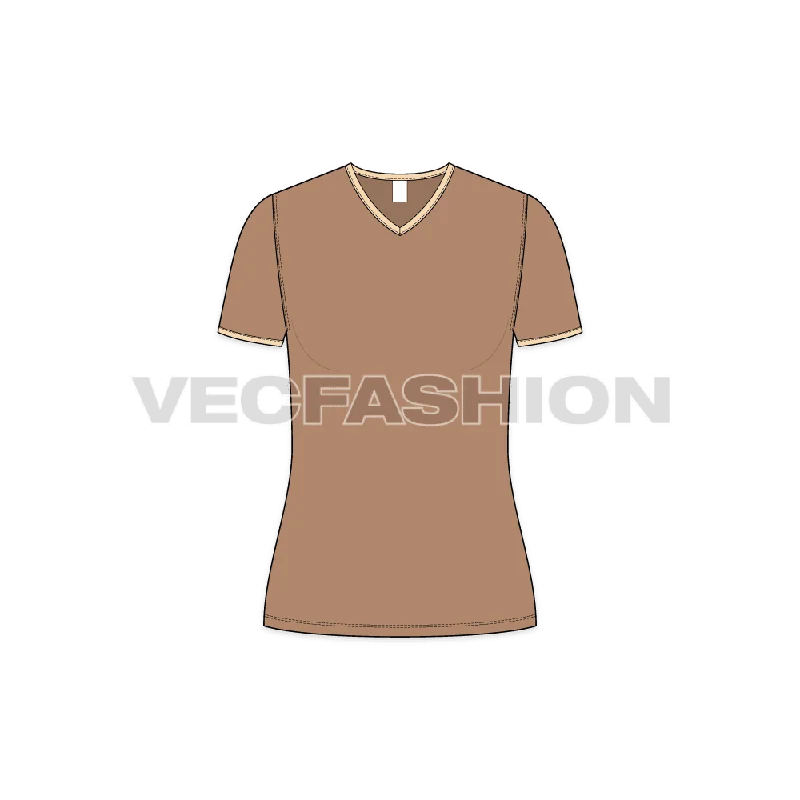 Women's V-neck Ringer Tee Basic T-Shirt Crew Neck Short Sleeve