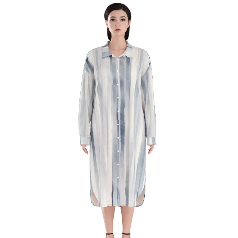 Women's (AOP)  Long Shirt Dress | Rayon Lace Blend Ribbed Blend Corduroy Blend