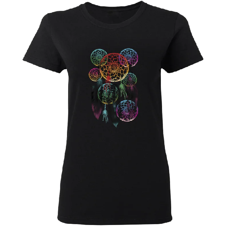 Zexpa Apparel™ Colorful Rainbow Dreamcatchers Women's T-Shirt Hooded Caped Shawl Collar