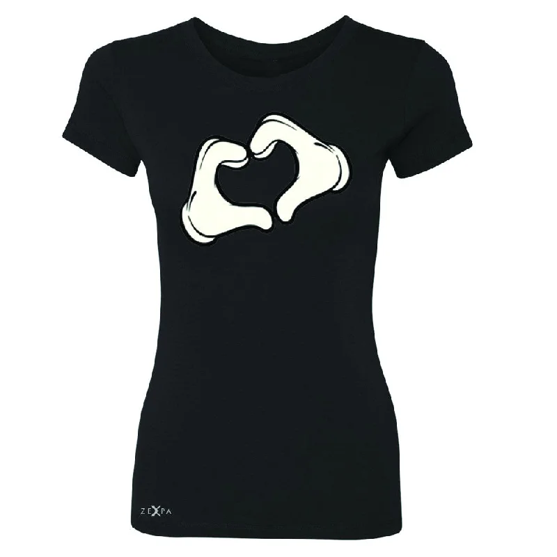 Zexpa Apparel™ Cartoon Hands Heart Showing Women's T-shirt Humor Tee Handmade Hand-knitted Hand-woven