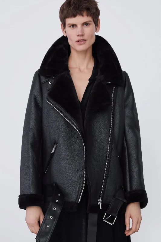 Aviator Fleece Lined Belted Biker Jacket Coat With Silver Buckle Denim Jacket Leather Jacket Suede Jacket Aviator Fleece Lined Belted Biker Jacket Coat With Silver Buckle Denim Jacket Leather Jacket Suede Jacket