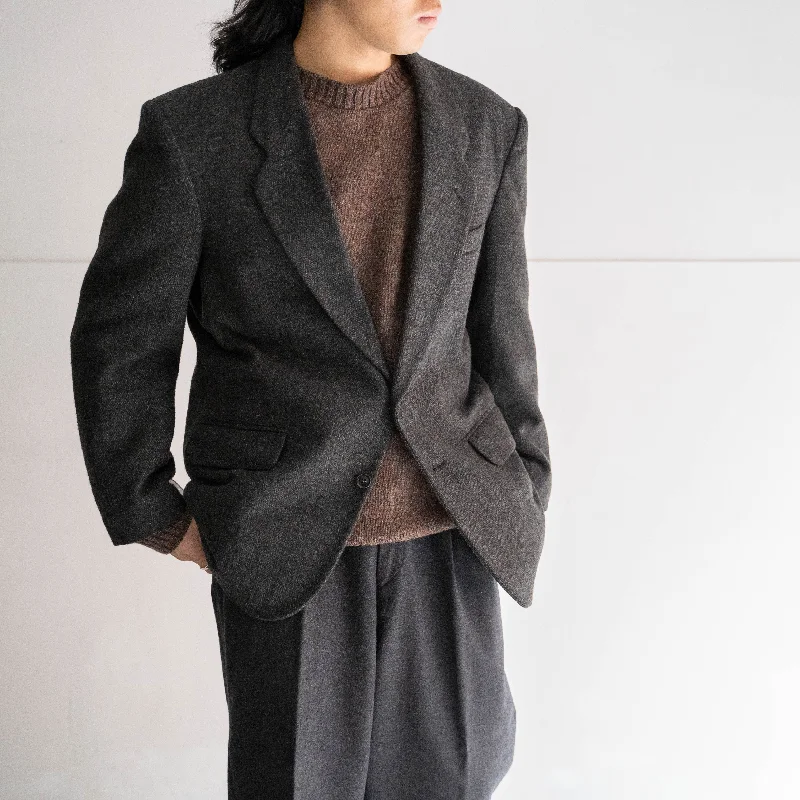 1980-90s Japan vintage gray color tweed tailored jacket Cardigan Sweater Pullover