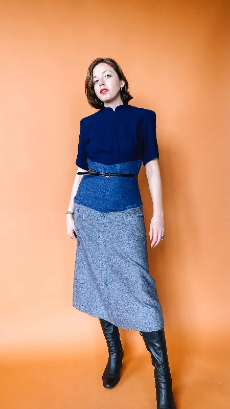 1940s Shades of Blue Dress, sz. S