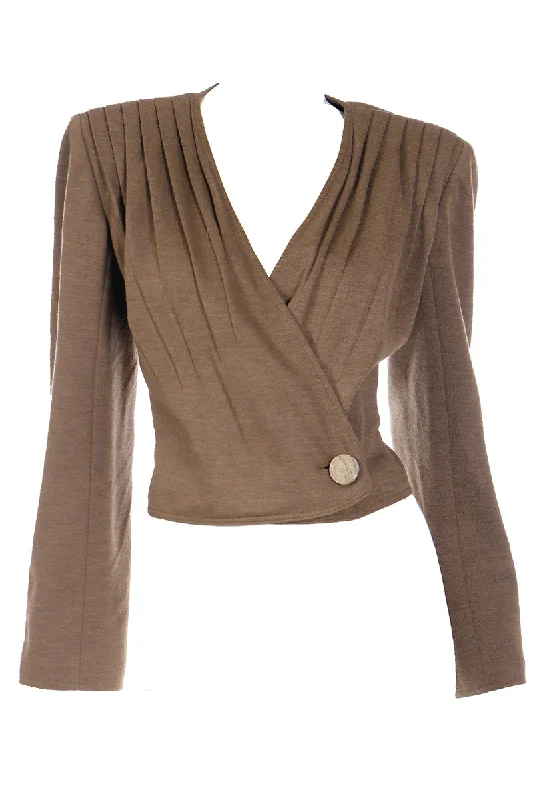 1980s Valentino Boutique Brown Cropped Wrap Style Jacket Chenille Fabric Brocade Fabric Lace Fabric 1980s Valentino Boutique Brown Cropped Wrap Style Jacket Chenille Fabric Brocade Fabric Lace Fabric