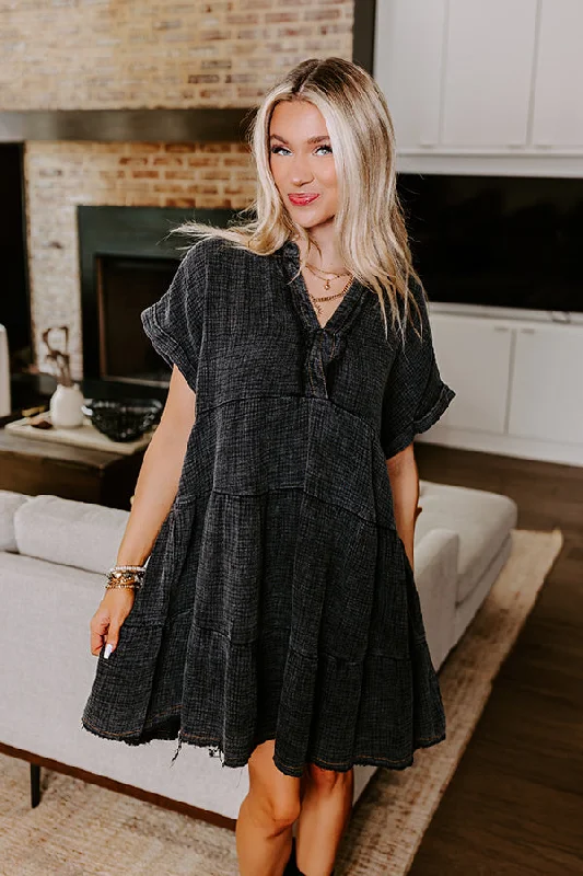 Across The World Mineral Wash Mini Dress In Vintage Black Fashionable Summer Mini Dress Across The World Mineral Wash Mini Dress In Vintage Black Fashionable Summer Mini Dress