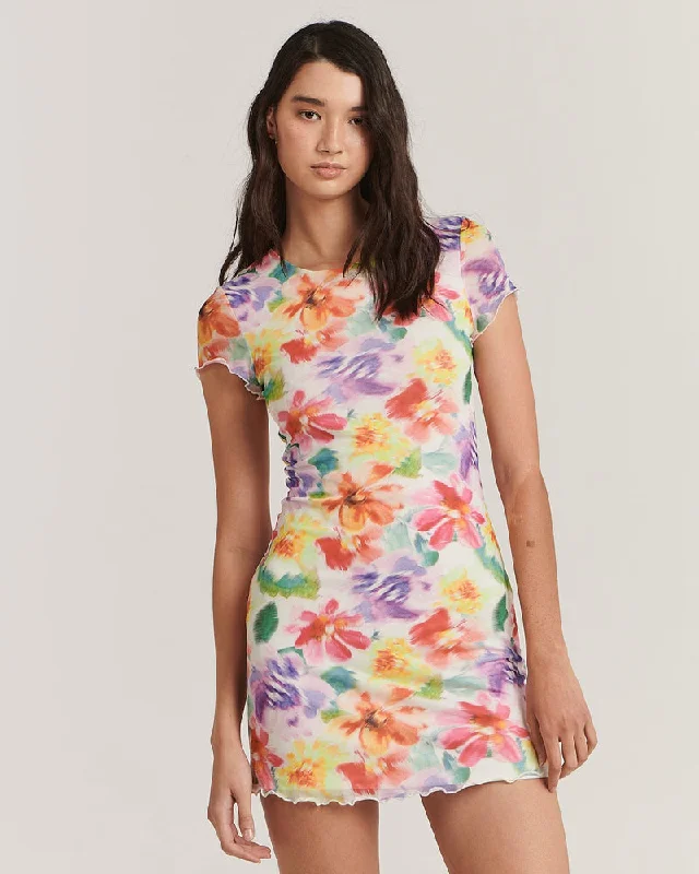 Alicia Mini Dress - Blurred Floral Cozy Long Sleeve Mini Dress