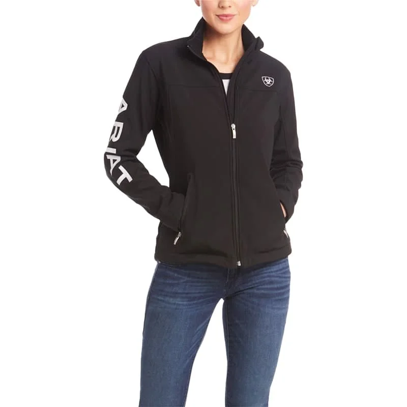 Ariat Women's New Team Black Softshell Full-Zip Jacket A-Line Jacket Boat Neck Shawl Collar