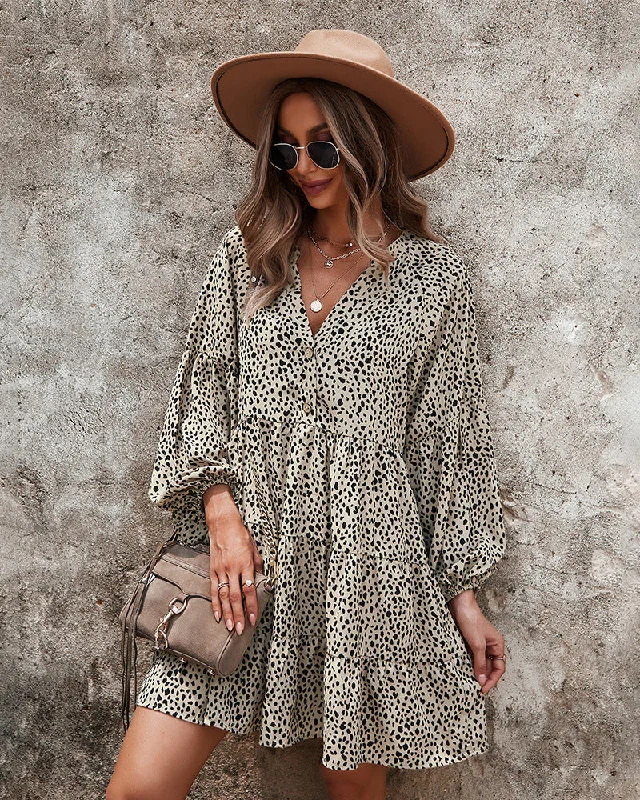 Leopard V-Neck A-Line Dress
