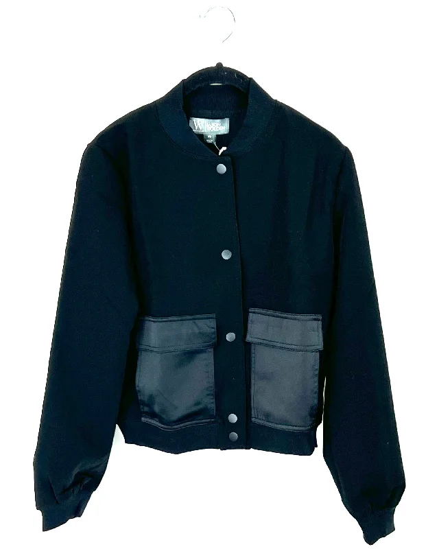 Black Bomber Jacket with Front Pocket Detail - Size 0/2, 2/4, and 4/6 Striped Jacket Polka Dot Jacket Floral Jacket Black Bomber Jacket with Front Pocket Detail - Size 0/2, 2/4, and 4/6 Striped Jacket Polka Dot Jacket Floral Jacket
