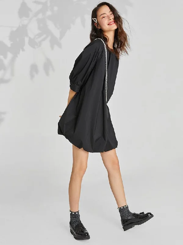 Oversized Round Neck Three Quarter Sleeve Dress (With Bag)