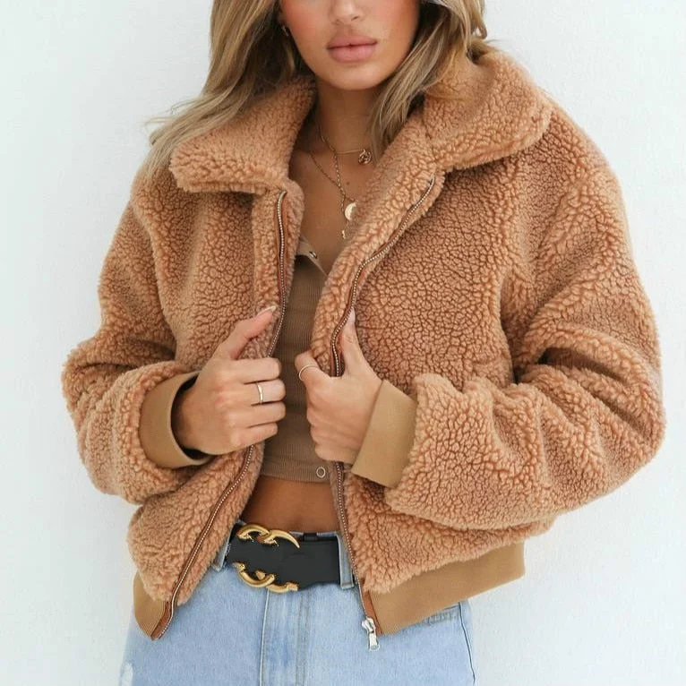 Vireous Camel Fleece Women's Bomber-Style Jacket Striped Jacket Polka Dot Jacket Floral Jacket Vireous Camel Fleece Women's Bomber-Style Jacket Striped Jacket Polka Dot Jacket Floral Jacket