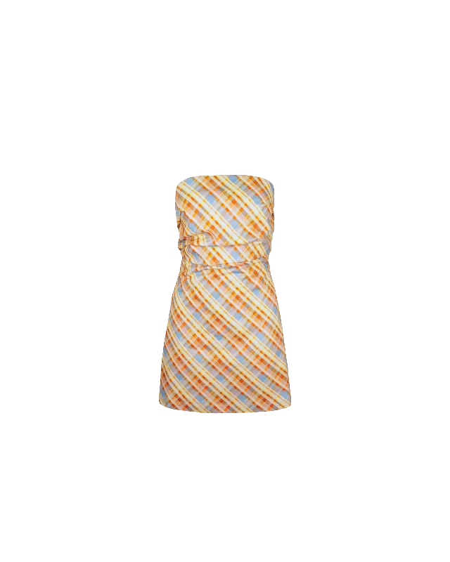 CHER MINI DRESS YELLOW TARTAN Cozy Knit Mini Dress
