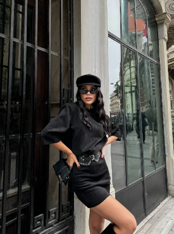 Chic mini dress with belt Fashionable Off-Shoulder Mini Dress