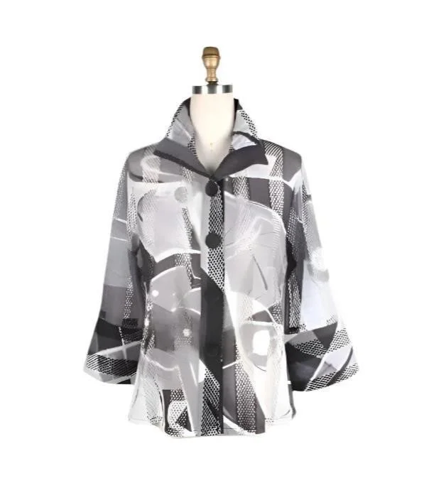 Damee Abstract-Print Button Front Jacket - 2386-GRY - Size XL Welt Pockets Slit Pockets Flap Pockets Damee Abstract-Print Button Front Jacket - 2386-GRY - Size XL Welt Pockets Slit Pockets Flap Pockets