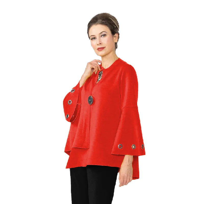 IC Collection Techno-Knit Asymmetric Jacket in Red - 4577J-RD Notch Collar Jacket Peter Pan Collar Jacket Cowl Neck Jacket IC Collection Techno-Knit Asymmetric Jacket in Red - 4577J-RD Notch Collar Jacket Peter Pan Collar Jacket Cowl Neck Jacket