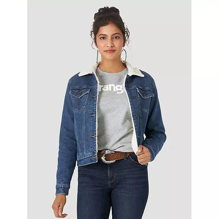 WOMEN'S WRANGLER RETRO® SHERPA LINED WESTERN DENIM JACKET IN DENIM Wool Fabric Cashmere Fabric Tweed Fabric WOMEN'S WRANGLER RETRO® SHERPA LINED WESTERN DENIM JACKET IN DENIM Wool Fabric Cashmere Fabric Tweed Fabric