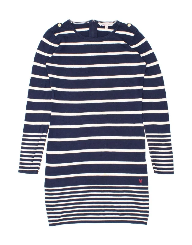 CREW CLOTHING Womens Jumper Dress UK 12 Medium  Navy Blue Striped Cotton