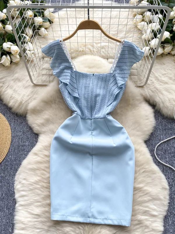 Delicate Crochet Lace  Light Blue Fitted Dress