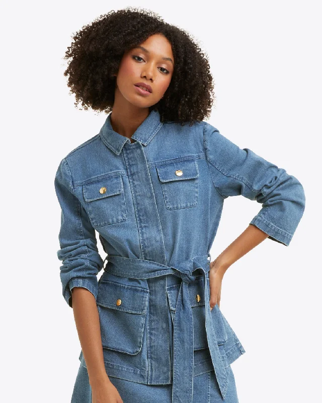 Field Jacket in Medium Wash Denim Nylon Jacket Polyester Jacket Spandex Jacket