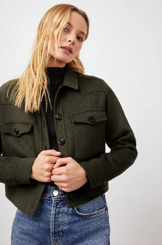 EASTON JACKET - OLIVE V-Neck Jacket Boat Neck Jacket Square Neck Jacket