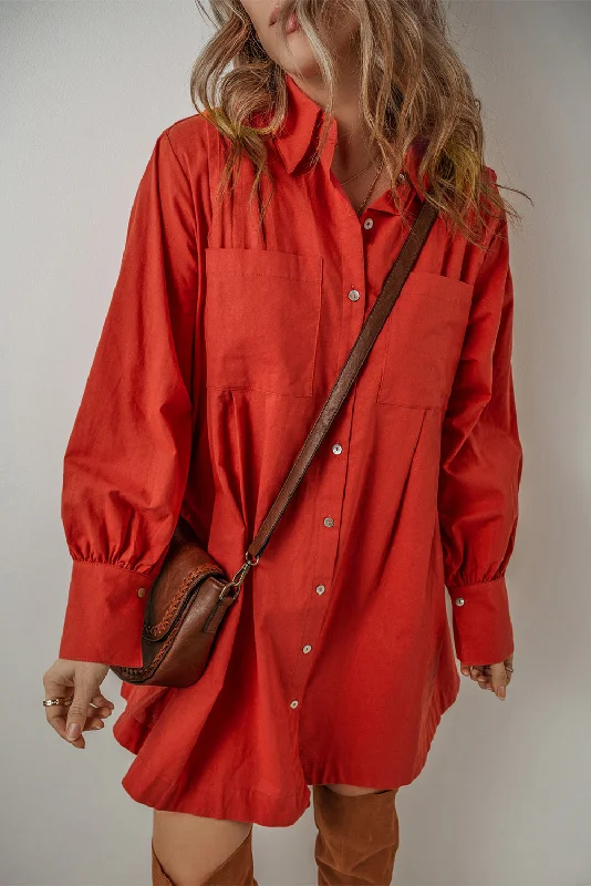 Eleanor Bishop Sleeve Button Up Pleated Mini Dress Fashionable Party Mini Dress