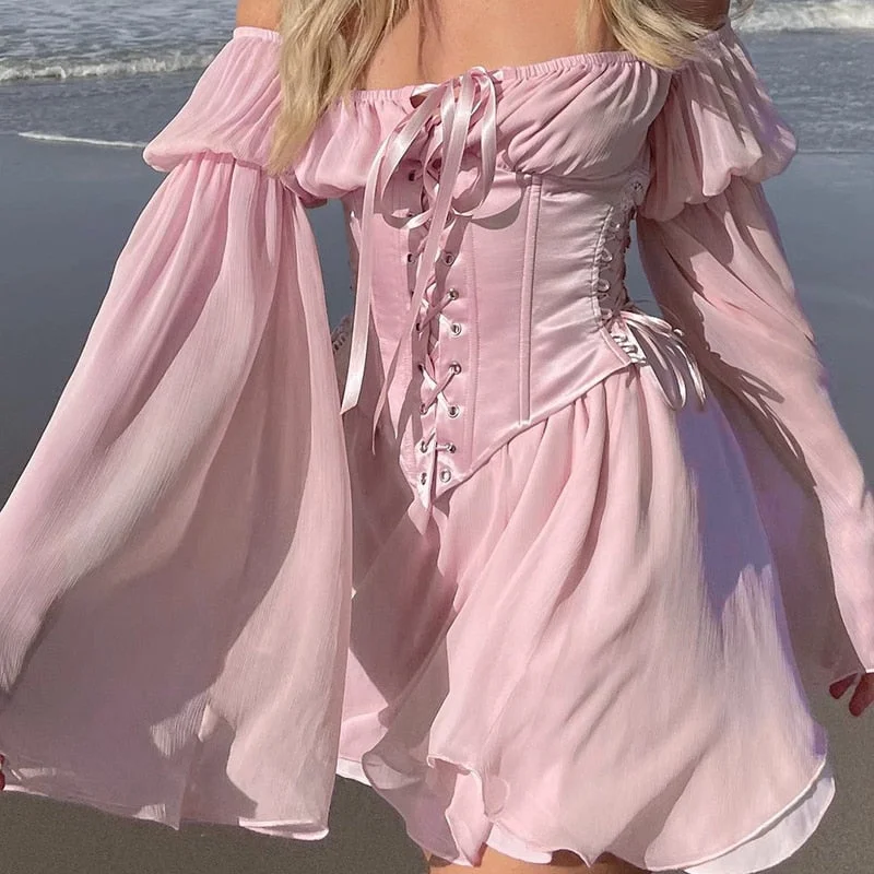 Fairy Pink Chiffon Mini Dress Chic Women Bandage Corset Vintage Long Puff Sleeve Sundress Slash Neck Bridesmaid Bodycon Beach Cozy Knitted Mini Dress Fairy Pink Chiffon Mini Dress Chic Women Bandage Corset Vintage Long Puff Sleeve Sundress Slash Neck Bridesmaid Bodycon Beach Cozy Knitted Mini Dress