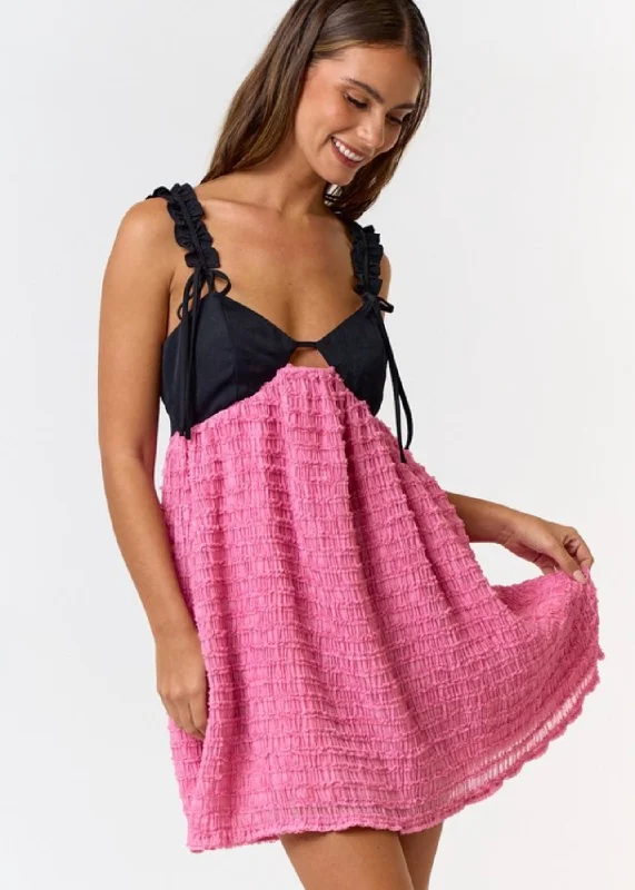 Good Vibrations Pink and Black Mini Dress Trendy Lace Mini Dress