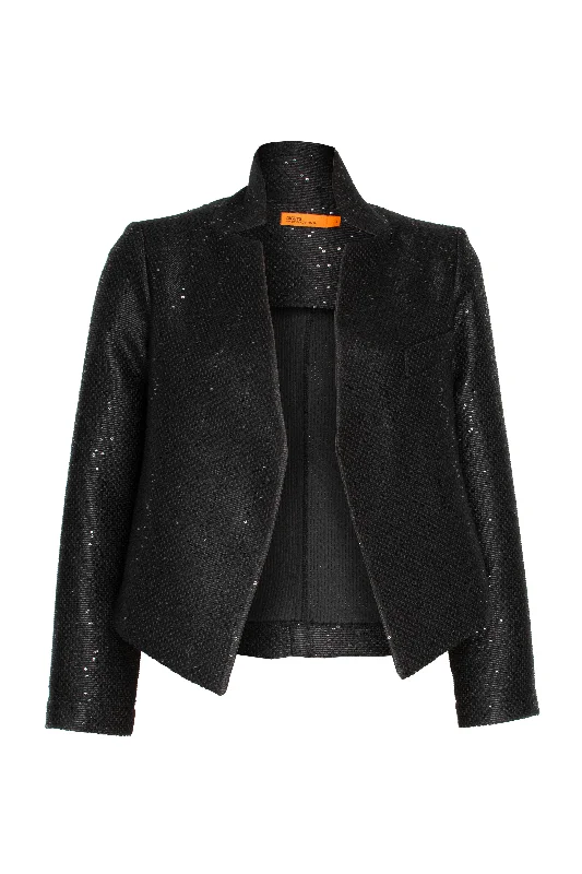High Collar Classic Jacket - Black Sequin 8656 Zippered Jacket Buttoned Jacket Snapped Jacket High Collar Classic Jacket - Black Sequin 8656 Zippered Jacket Buttoned Jacket Snapped Jacket
