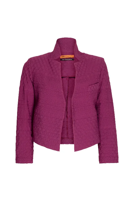 High Collar Classic Jacket - Raspberry Jacquard 7802 Ribbed Jacket Pleated Jacket Ruffled Jacket High Collar Classic Jacket - Raspberry Jacquard 7802 Ribbed Jacket Pleated Jacket Ruffled Jacket