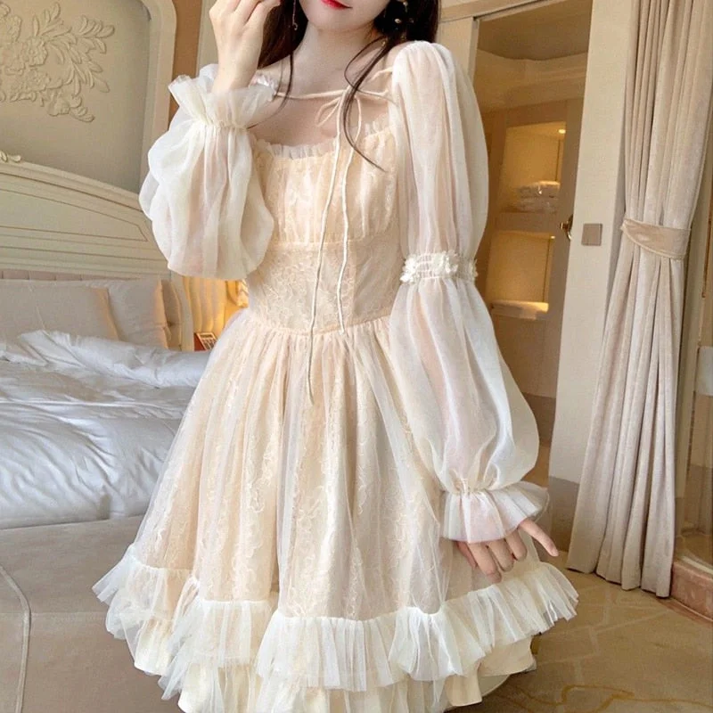 hoombox Lolita Kawaii Dress Women Casual Long Sleeve Vintage Y2k Mini Dress Female Japanese Style One Piece Dress Korean Autumn Comfortable Wrap Mini Dress hoombox Lolita Kawaii Dress Women Casual Long Sleeve Vintage Y2k Mini Dress Female Japanese Style One Piece Dress Korean Autumn Comfortable Wrap Mini Dress