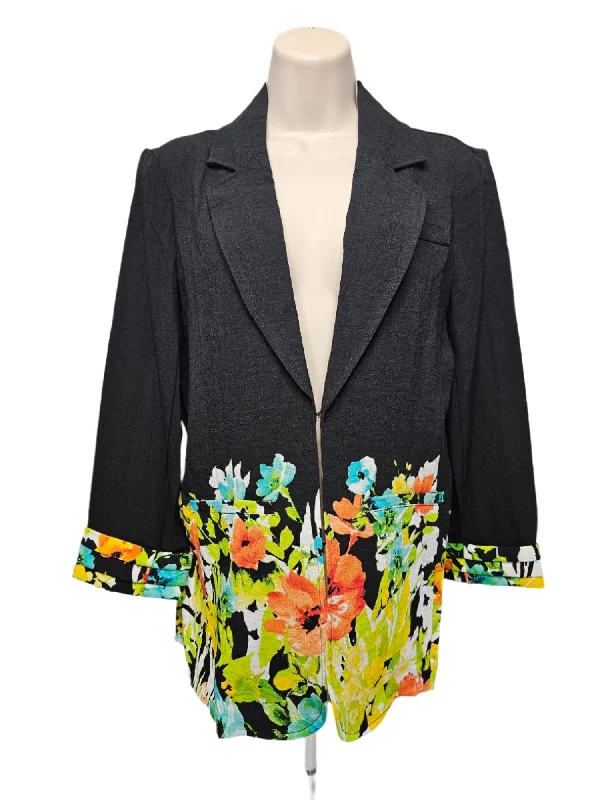 Jacket Tucked Cuff 3/4 Sleeve Lapel Front Welt Pock - Black with Flowered bottom - M14405JM Ribbed Jacket Pleated Jacket Ruffled Jacket Jacket Tucked Cuff 3/4 Sleeve Lapel Front Welt Pock - Black with Flowered bottom - M14405JM Ribbed Jacket Pleated Jacket Ruffled Jacket